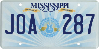 MS license plate JOA287