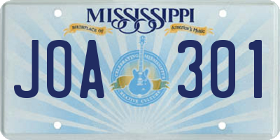 MS license plate JOA301