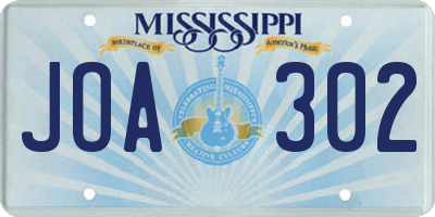 MS license plate JOA302