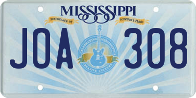 MS license plate JOA308