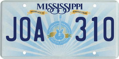 MS license plate JOA310