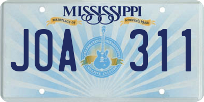 MS license plate JOA311