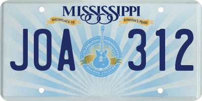 MS license plate JOA312