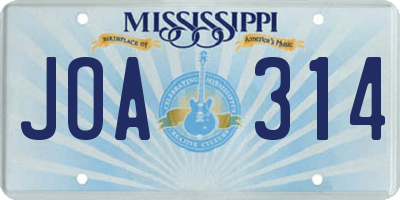 MS license plate JOA314