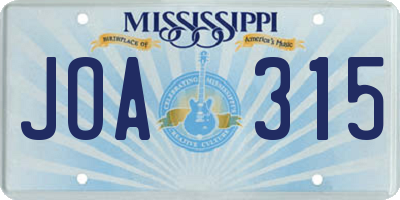MS license plate JOA315