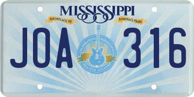 MS license plate JOA316