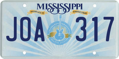 MS license plate JOA317