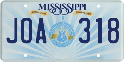 MS license plate JOA318