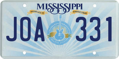 MS license plate JOA331