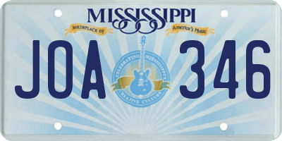 MS license plate JOA346