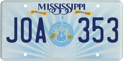 MS license plate JOA353