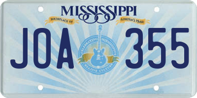 MS license plate JOA355