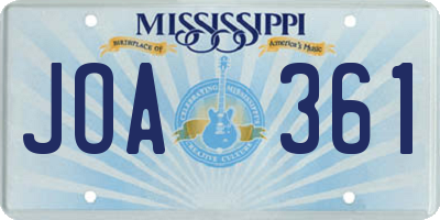 MS license plate JOA361
