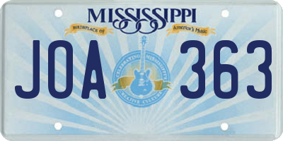 MS license plate JOA363