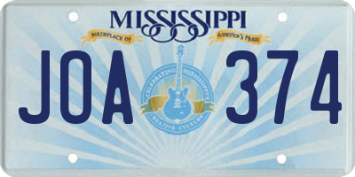 MS license plate JOA374