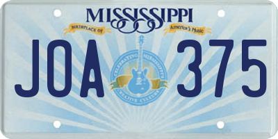MS license plate JOA375