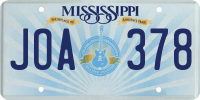 MS license plate JOA378