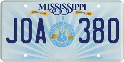 MS license plate JOA380