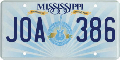 MS license plate JOA386