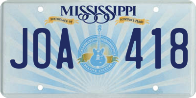 MS license plate JOA418