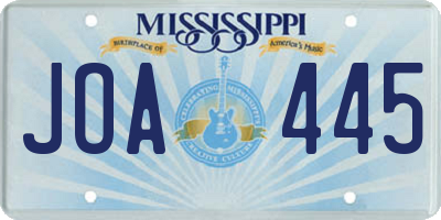MS license plate JOA445