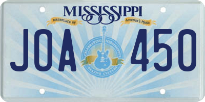 MS license plate JOA450