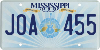 MS license plate JOA455