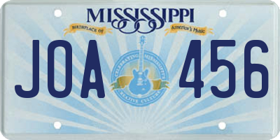 MS license plate JOA456