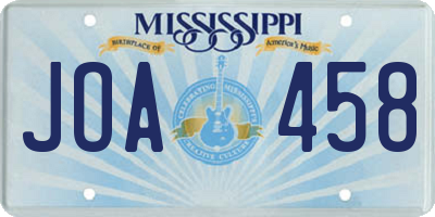 MS license plate JOA458
