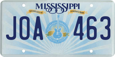 MS license plate JOA463