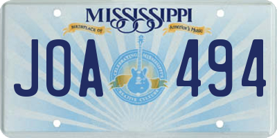 MS license plate JOA494