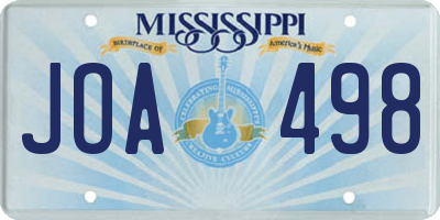 MS license plate JOA498