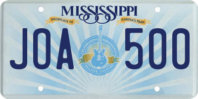 MS license plate JOA500