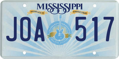 MS license plate JOA517