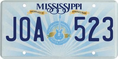 MS license plate JOA523