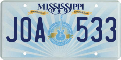 MS license plate JOA533