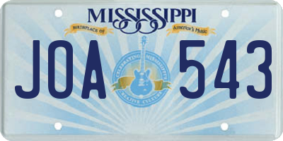 MS license plate JOA543