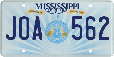 MS license plate JOA562