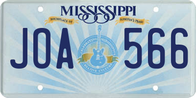 MS license plate JOA566