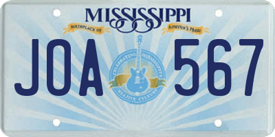 MS license plate JOA567