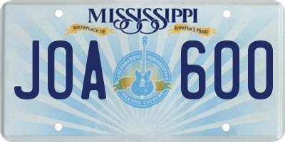MS license plate JOA600