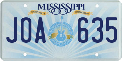 MS license plate JOA635
