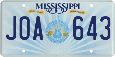 MS license plate JOA643