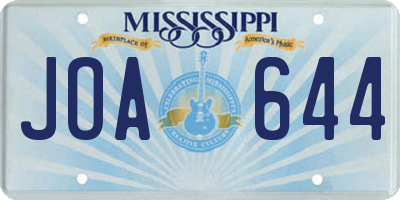 MS license plate JOA644