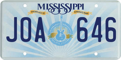 MS license plate JOA646