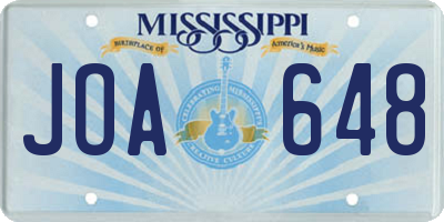 MS license plate JOA648