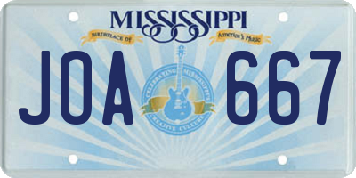 MS license plate JOA667