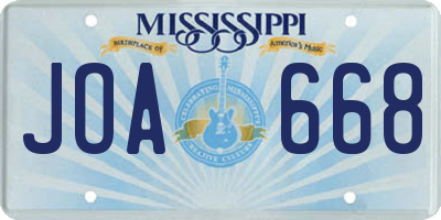 MS license plate JOA668