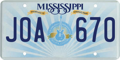 MS license plate JOA670