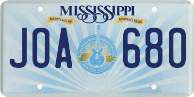 MS license plate JOA680